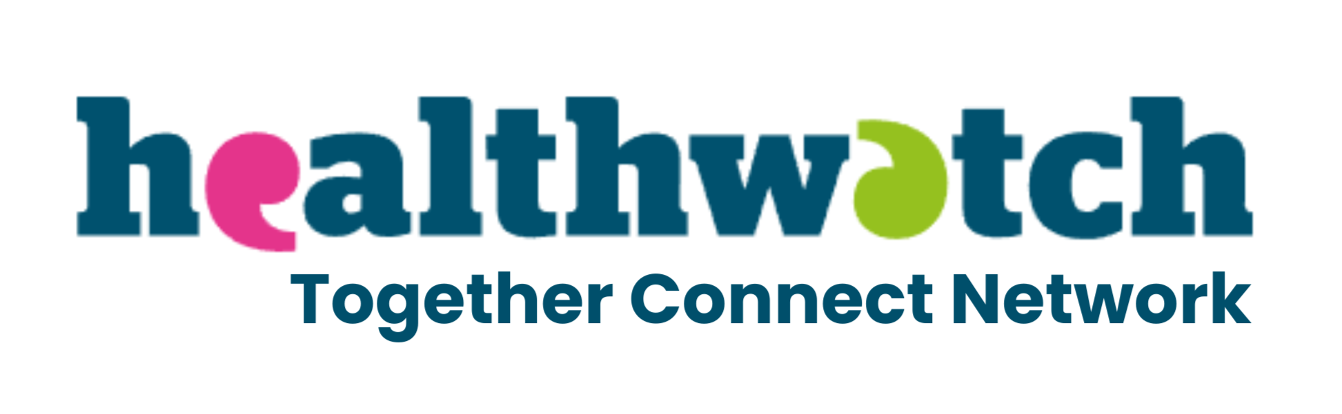Healthwatch Logo in blue, with Together Connect Network written below in blue