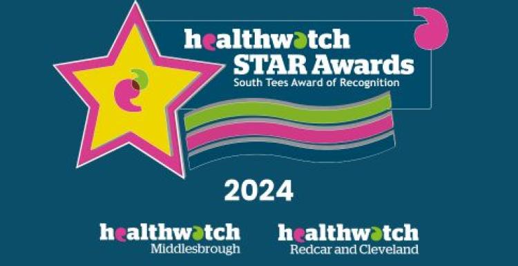 Star Awards logo on blue background with Healthwatch logos