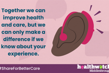 picture of an ear on a pink background.  #ShareForBetterCare