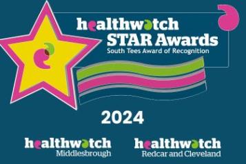 Star Awards logo on blue background with Healthwatch logos